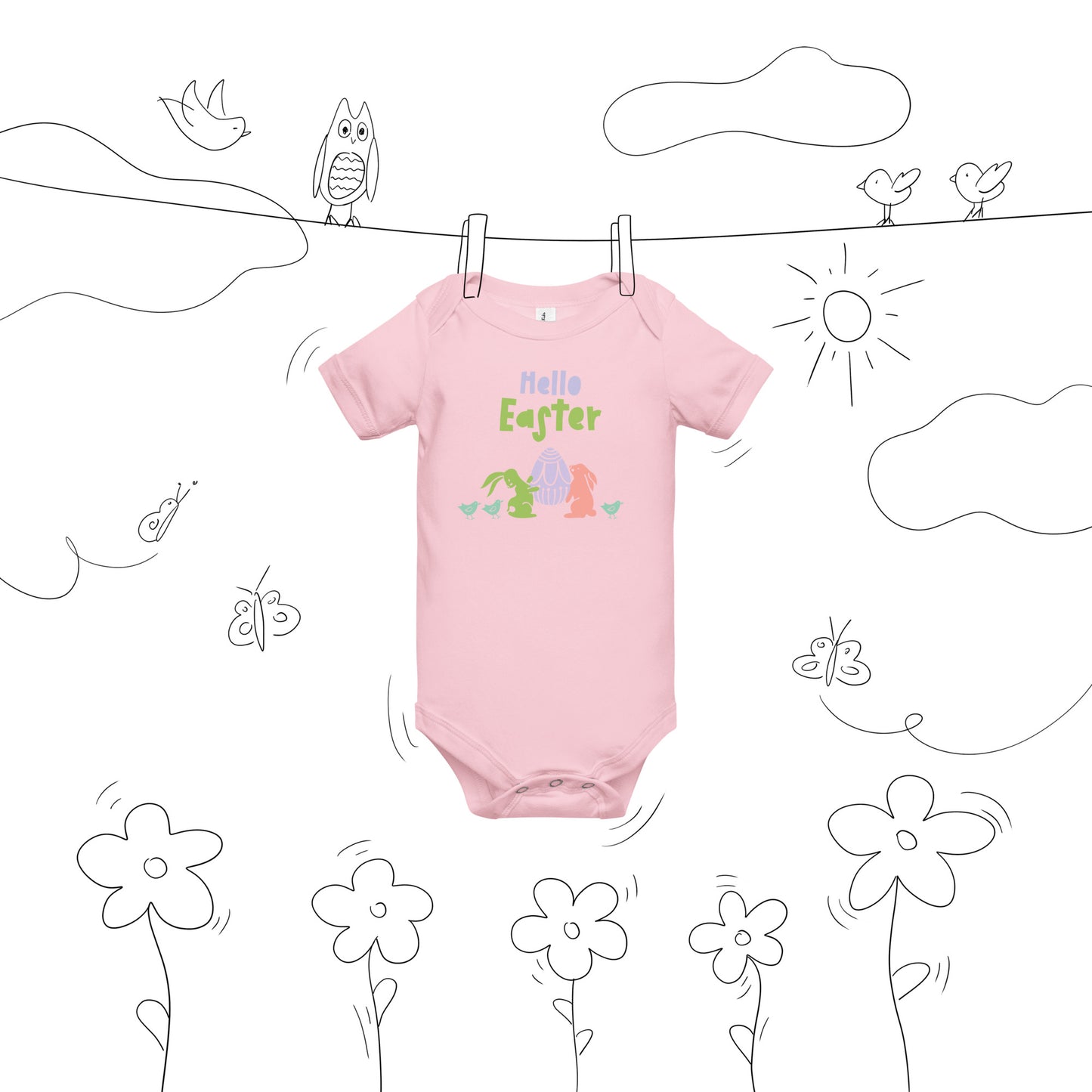 Hello Easter Baby short  sleeve onesie